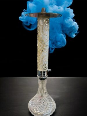 Luxury Diamond-Shining Hookah – white and gold beaded stem with crystal base