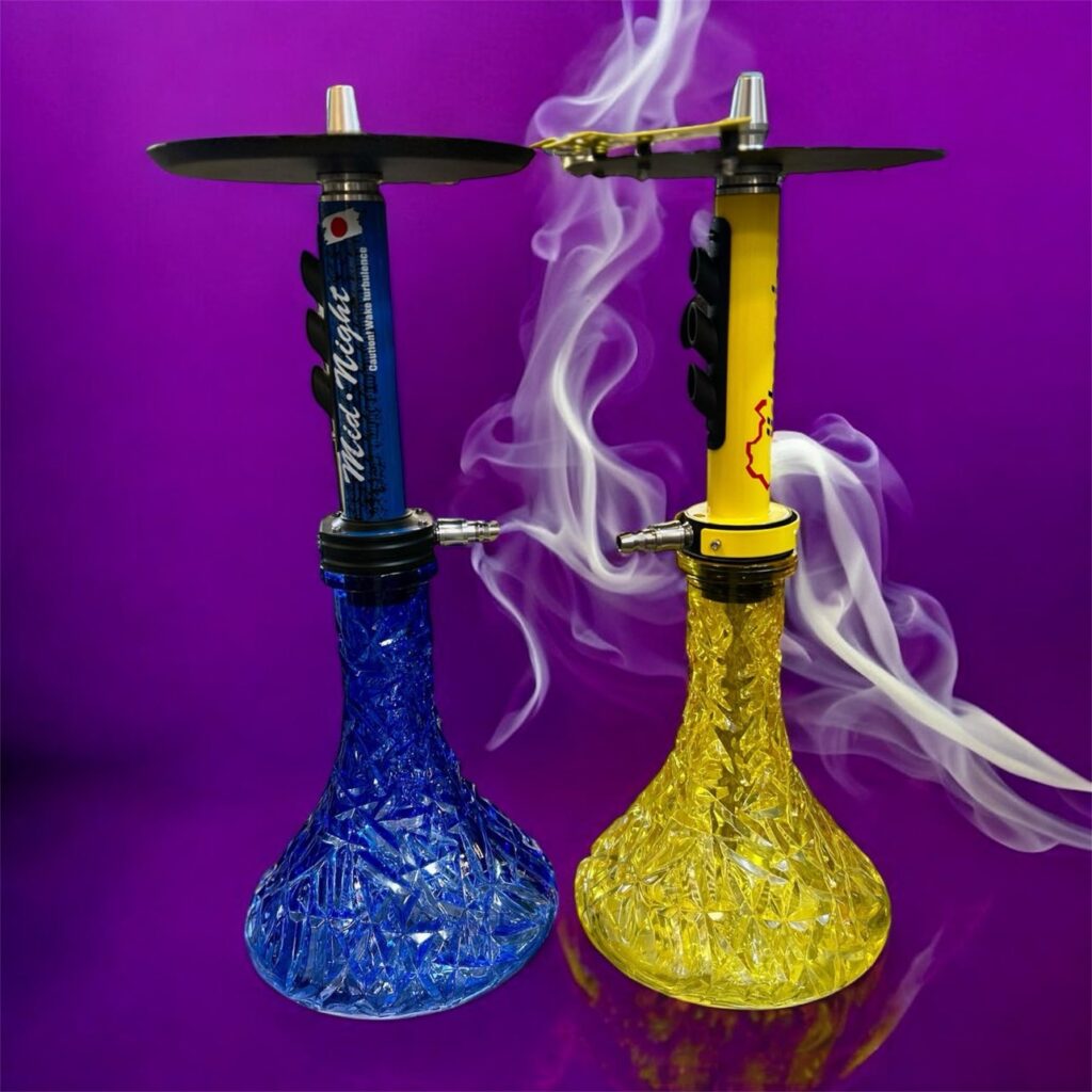 El Bomber Mid Night Hookah – blue aviation-themed design with crystal-cut base