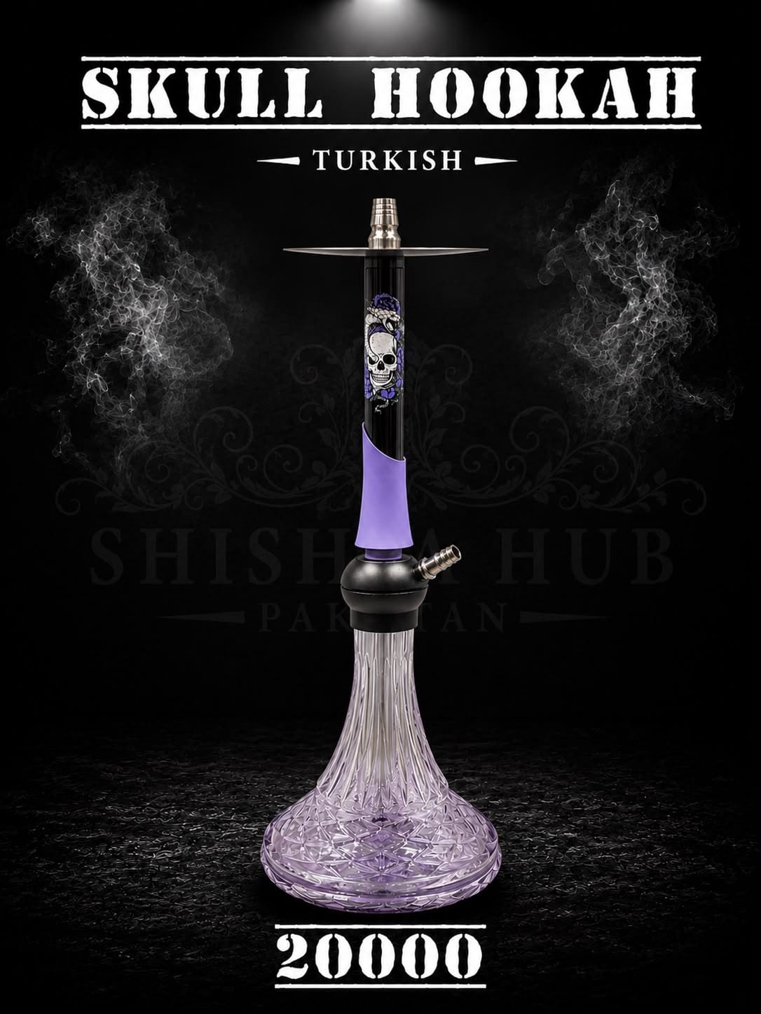 Skull Hookah with skull and snake emblem